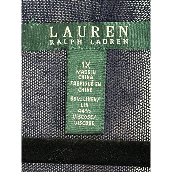 Lauren Ralph Lauren sz 1X linenblend navy/green pockets long line open cardigan - Picture 3 of 6